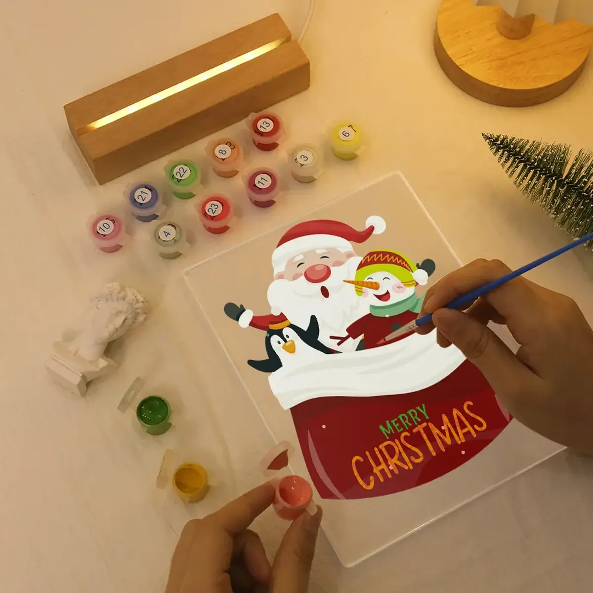 Kerstman en Sneeuwman - LED Schilderen op Nummer 1 - Paint by Numbers Santa and Snowman - LED Paint by Numbers
