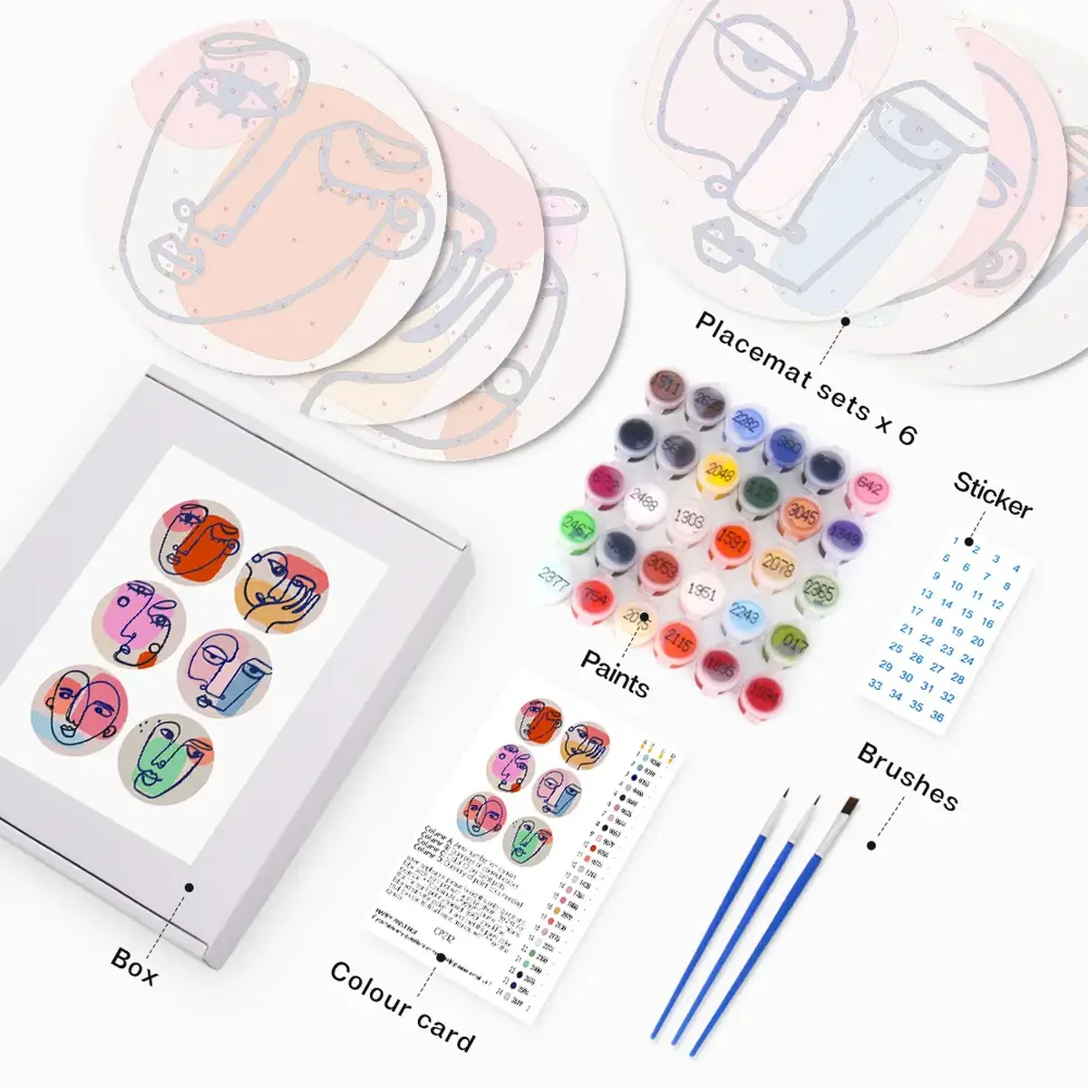 Minimalistische Kunst Placemats (6 Stuks) - Schilderen op Nummer 1 - Paint by Numbers Minimalist Art Placemats (6 Pieces) - Paint by Numbers