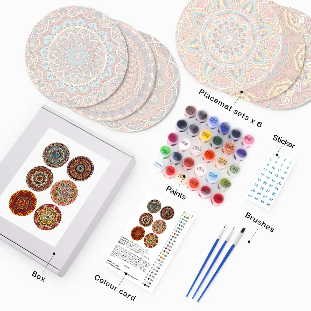 Mandala Art Placemats - Schilderen op Nummer 1 - Paint by Numbers Mandala Art Placemats - Paint by Numbers
