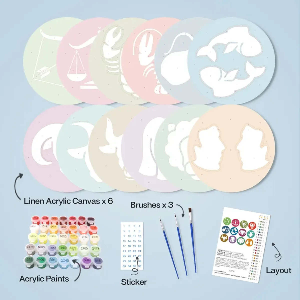 Onderzetters met sterrenbeelden (12 stuks) - Schilderen op nummer 1 - Paint by Numbers Zodiac Signs Placements (12 Pieces) - Paint by numbers