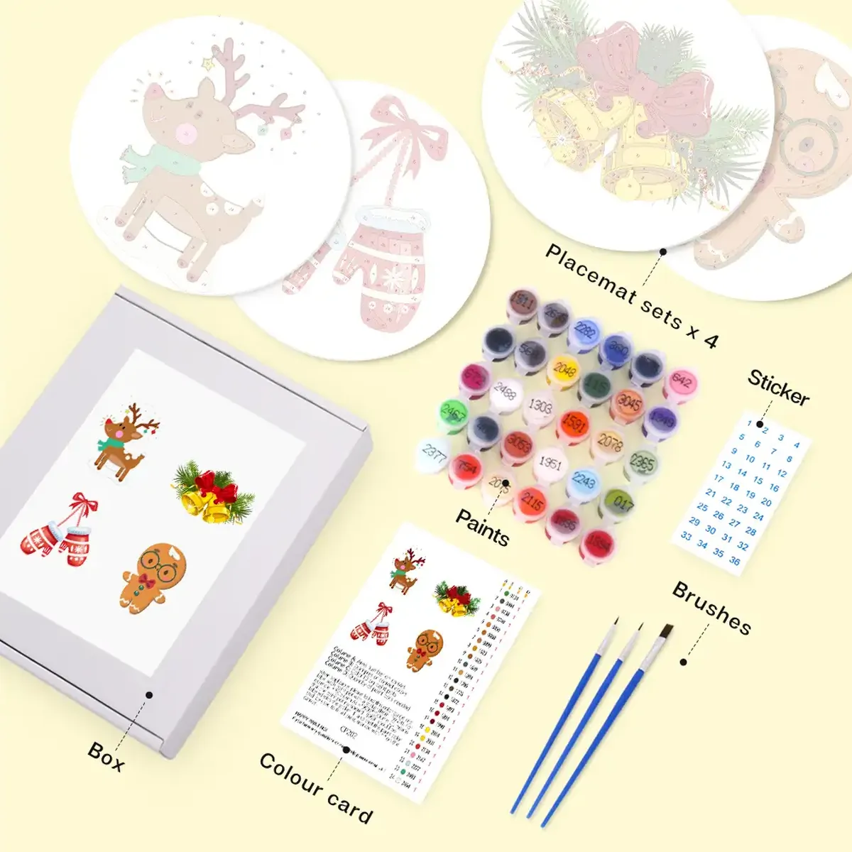 Ringing Bells Kerstplacemats - Schilderen op nummer 1 - Paint by Numbers Ringing Bells Christmas Placemats - Paint by numbers