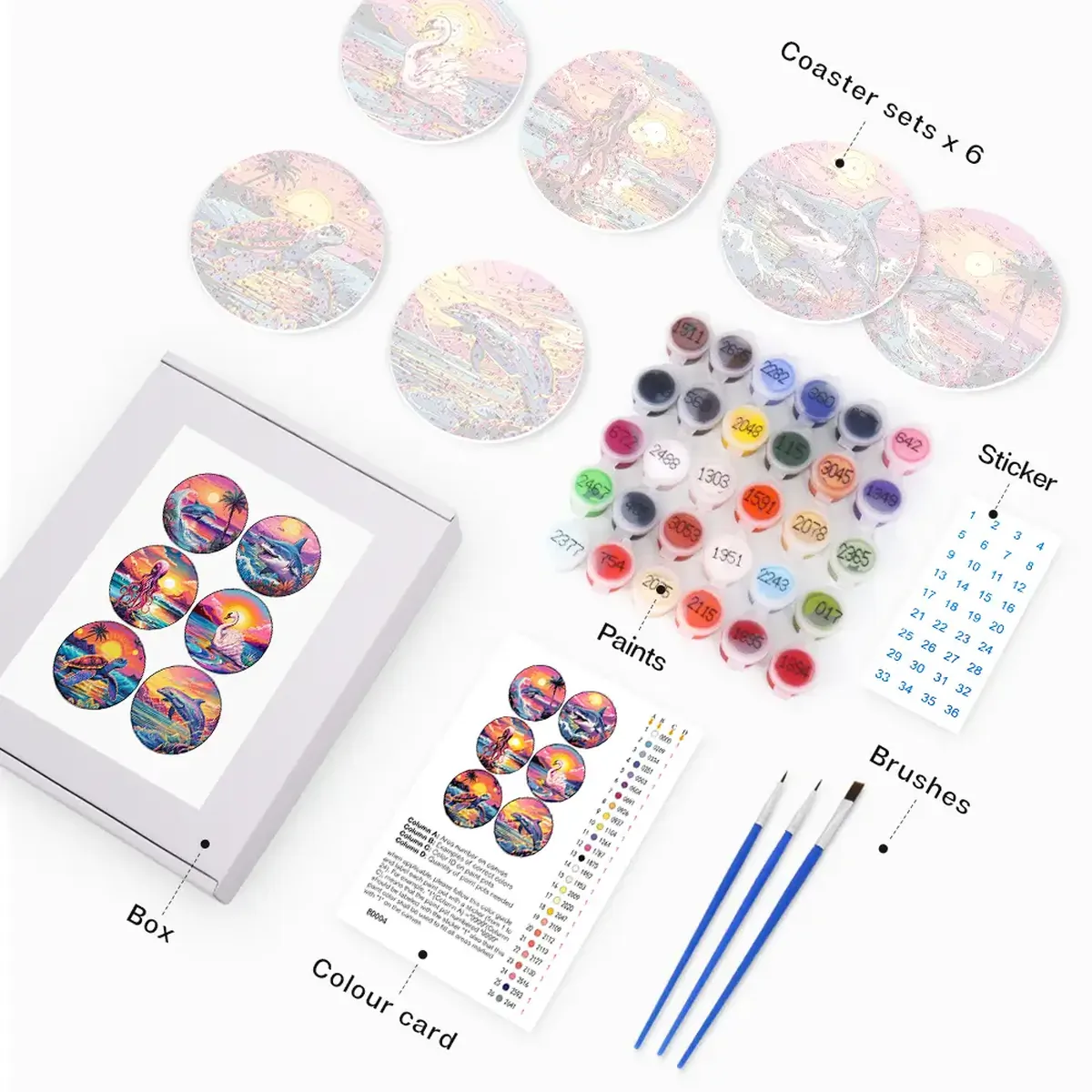 Kleurrijk Zeeleven - Onderzetters Op Maat - Schilderen op Nummer 1 - Paint by Numbers Colorful Sealife - Custom Cup Coasters - Paint by Numbers