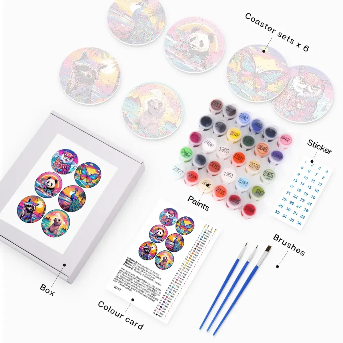 Leuke Dieren en Vogels DIY Onderzetter 1 - Paint by Numbers Cute Animals and Birds Coasters DIY paint By Numbers 1 1 - Paint by Numbers