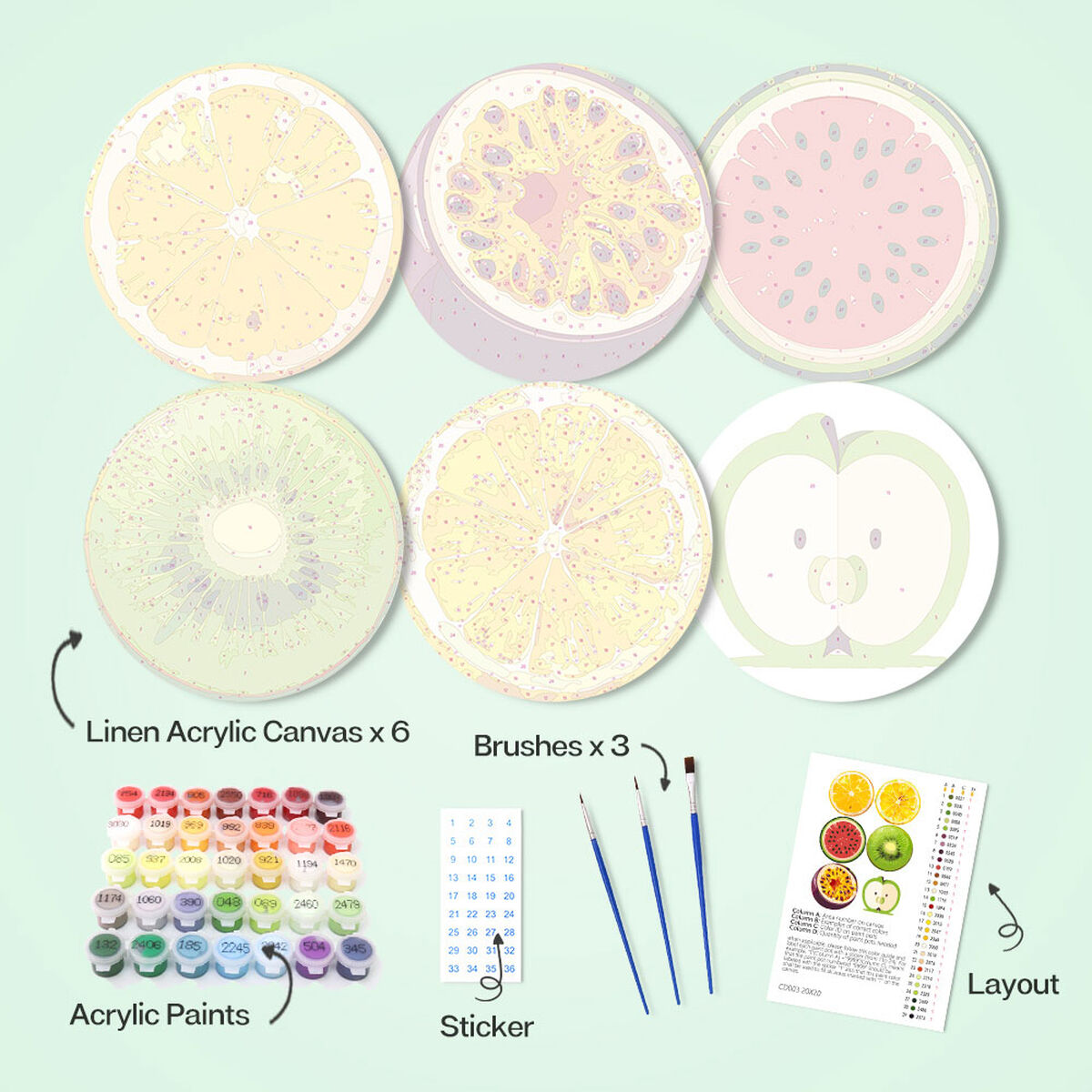 Exotische Vruchten Placemats (6 Stuks) - Schilderen op nummer 1 - Paint by Numbers Exotic Fruits Placemats (6 Pieces) - Paint by number