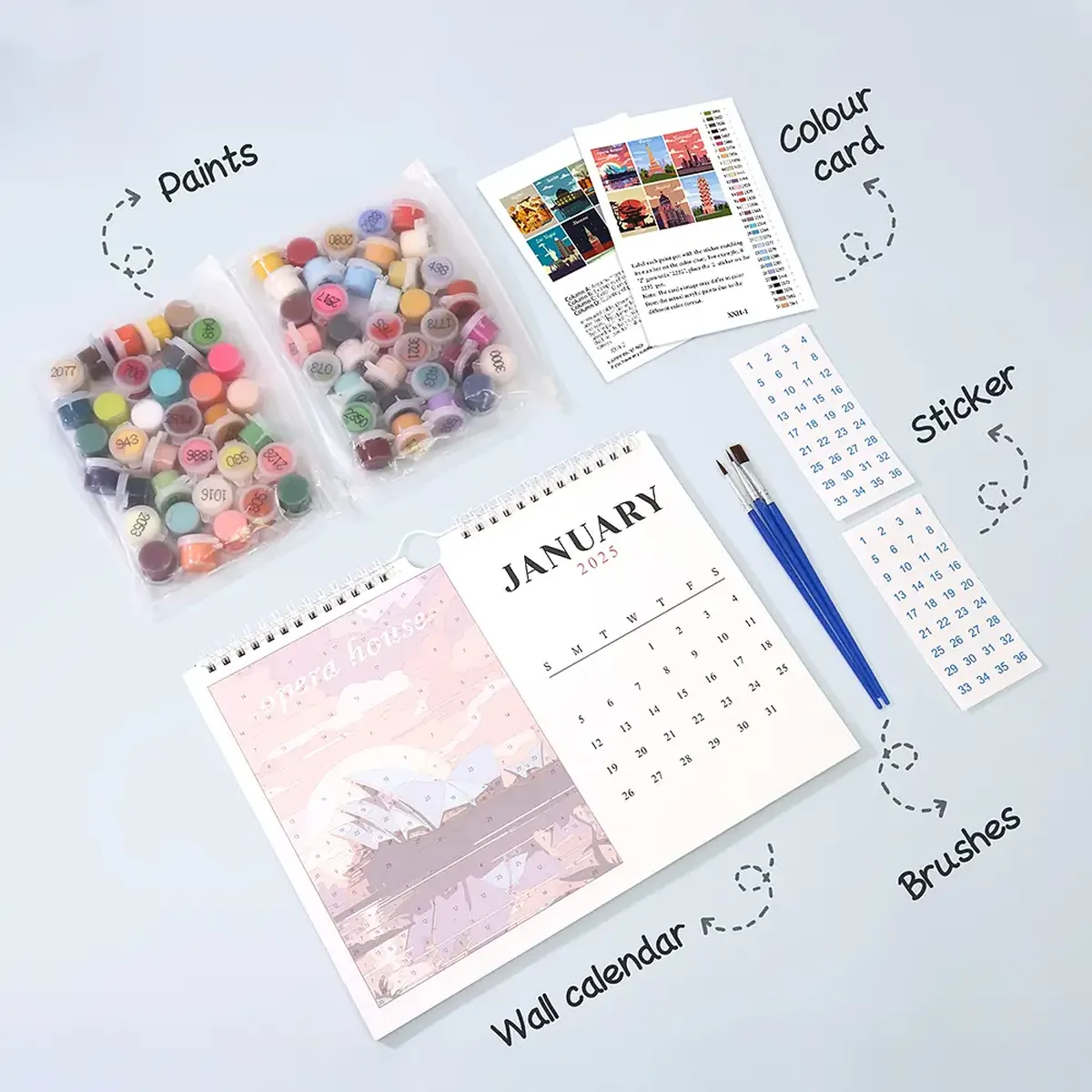 Kalender 2025 met Stadsgezichten 1 - Paint by Numbers Calendar 2025 with City Views - Paint by Numbers