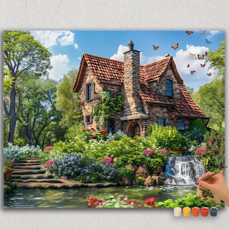 House and Red Flowers