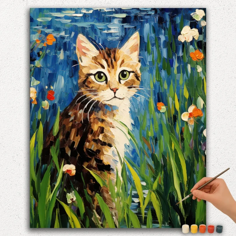 Cat and Flowers - Paint By Numbers