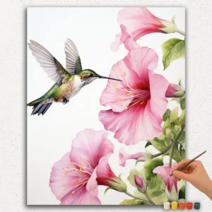 Bird and Pink Flower - Paint by Numbers