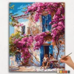 Pink Flowers and White House