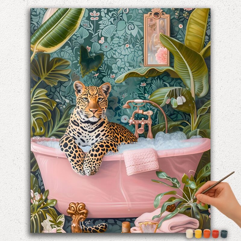 Leopard in Pink Bathtub