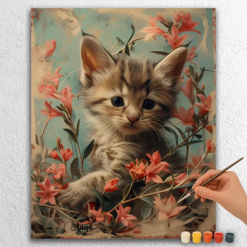 Baby Cat and Flowers