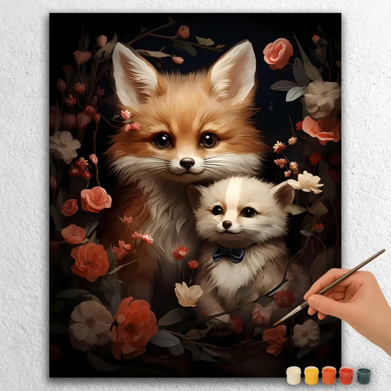 Cute Baby Foxes and Flowers