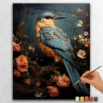 Blue Sparrow and Flowers