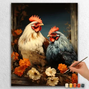 White and Blue Cock and Hen