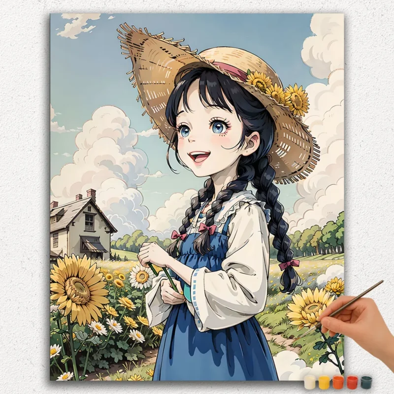 Happy Girl and Sunflowers Anime