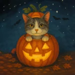 Black cat in pumpkin - Custom halloween pet portrait