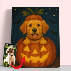 Cute Dog in pumpkin - Custom halloween pet portrait